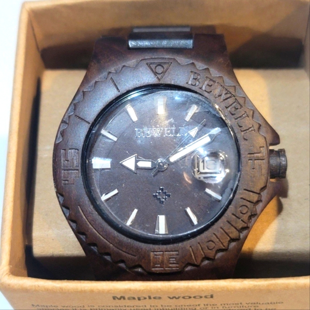 BEWELL  ZS-W086B  Wooden Watch Lightweight Date Display Analog Quartz